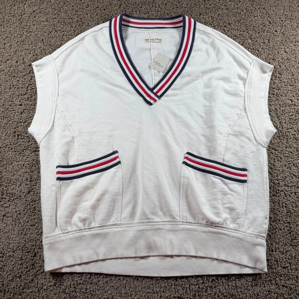 Free People Varsity Sweatshirt‎ Vest Striped V-Neck womens Small  Ivy oversized